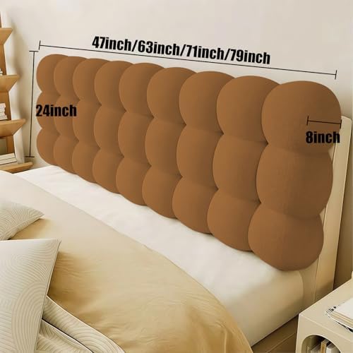 Upholstered Headboard Queen Bed Headboard Pillow Teddy Fleece Wall Mounted Resting Back Support Bolster Cushion for Sitting in Bed, Snowball Foldable Backrest for Bedroom Daybed, Brown 63x24x8 Inch - Image 2