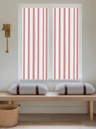 Window Privacy Film Frosted, Pink Red Striped Reusable Static Cling Window Tints, Farmhouse Vertical Stripes Geometric Heat Control Windows Films for Offices, Balcony, 29.5 x 118 Inches - Image 5