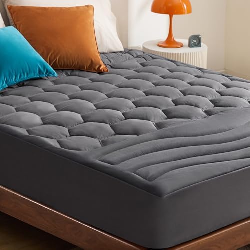 Bedsure Grey Twin Mattress Pad Cover - Quilted Fitted Mattress Topper Protector with 8-21 Inches Deep Pocket, Noiseless Breathable Bed Cover Padded, Machine Washable, Grey,39x75 Inches by BEDSURE