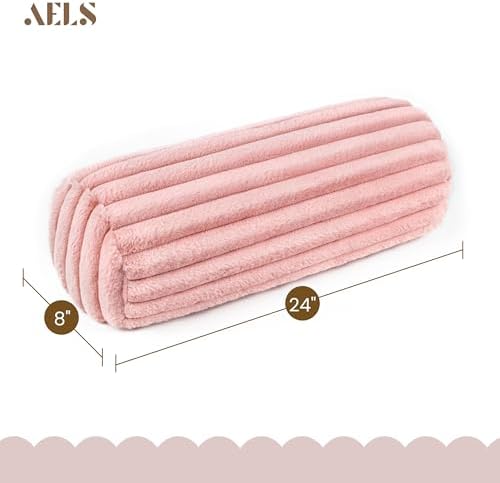 AELS Faux Fur Striped Cylinder Pillows Set of 2, 8" x 24" Decorative Modern Bolster Pillows with Removable Washable Cover & Insert, Body Pillow for Couch Bed, Living Room Bedroom Nursery Decor, Pink - Image 2