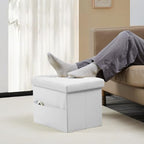 Bsketa Storage Ottoman Bench,17 Inch Folding Leather Foot Rest Stool, White - Image 2