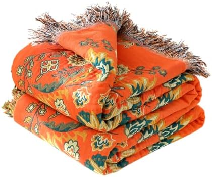 LUTBM Boho Throw Blanket for Bed 60"x80", 100% Cotton Orange Couch Blankets by LUTBMFindYourFreeSpiritatHome