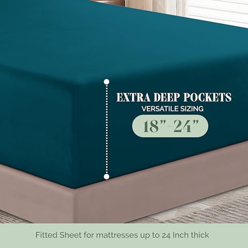 Elegant Comfort 1500 Premium Quality 6-Piece Bed Sheet Set - 18-24 Inch Extra Deep Pocket, Smart Storage Pockets, Wrinkle Free Ultra Soft 6PC Extra Deep Pocket Sheets, King, Marine Teal - Image 5