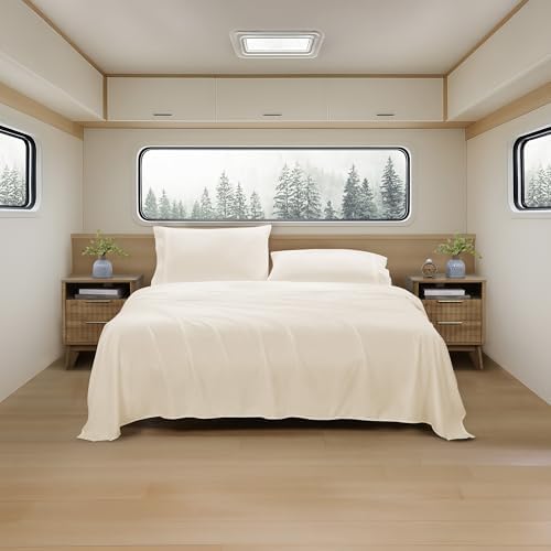 Camping Sheets King Size - Outdoor Air Mattress Sheet Set – Built-in Corner Straps for Air Mattress & Camping Use – Designed for Inflatable Beds & Tailgate Sleepovers, Ivory by SweetHomeCollection
