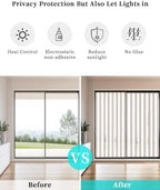 Window Privacy Film Frosted, Oatmeal Striped Vintage Static Cling Door Window Covering, Light Brown Farmhouse Rustic Lines UV Blocking Windows Film for Office, Hotel, Bedroom, 29.5 x 78.7 Inches - Image 6