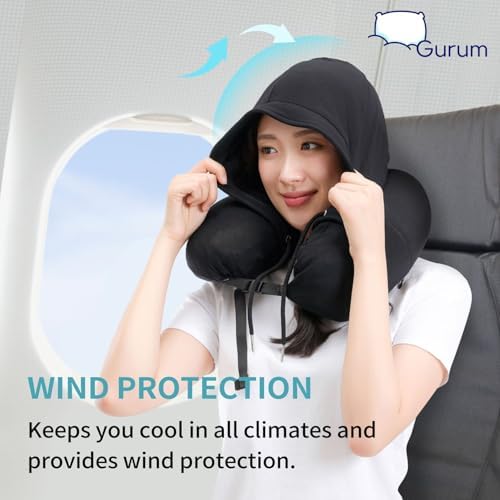 Hooded Travel Pillow – Natural Latex Neck Support with Privacy Hood, Side Pocket & Tencel Cover for Airplane & Long Flights | Gurum™ - Image 5