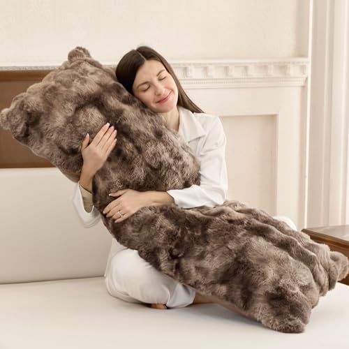 ZonLi Fluffy Body Pillow for Adults, Fuzzy Faux Fur Long Pillow with Shredded Memory Foam, Adjustable Support for Side Sleepers, Gifts, 20 x 54 Inch, Brown by Zonli