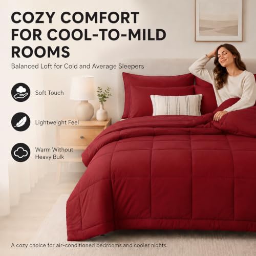 CozyLux Oversized Queen Comforter Set Dark Red - 7 Pieces Bed in a Bag - Image 4