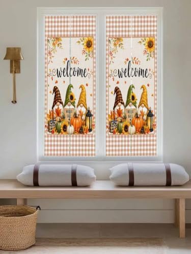 Window Privacy Film Frosted, Thanksgiving Gnomes Reusable Static Cling Window Tints, Fall Orange White Pumpkin Maple Leaf Heat Control Windows Films for Offices, Balcony, 29.5 x 118 Inches - Image 5