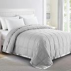 puredown® California King Blanket - Soft Lightweight Down Blanket for All Seasons, Cozy Warm Luxury Bed Blanket with Satin Trim, Light Gray (110"X98") by Puredown