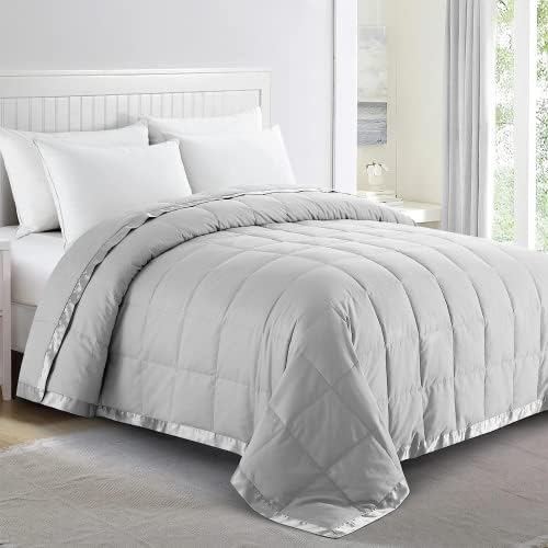 puredown® California King Blanket - Soft Lightweight Down Blanket for All Seasons, Cozy Warm Luxury Bed Blanket with Satin Trim, Light Gray (110"X98") by Puredown