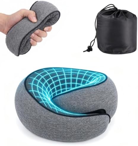 Travel Neck Pillow Memory Foam with 360° Neck Support, Gray by HaverlyStore
