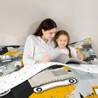 Feelyou Kids Equipment Trucks Comforter Set Construction Comforter Cover Set Boys Cartoon Car Excavator Tractor Bedding Set Construction Vehicles Yellow Grey Duvet Set Room Decor Quilt Set King Size - Image 6