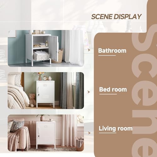 Lockable Metal Nightstand with Door, Industrial Storage Locker End Table, Small Bedside Table for Bedroom Living Room Dorm,White - Image 6
