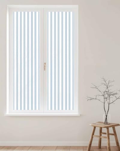 Window Privacy Film Frosted, Blue Stripes Reusable Static Cling Window Tints, Farmhouse Vertical Lines Modern Minimalist Heat Control Windows Films for Offices, Balcony, 29.5 x 118 Inches - Image 2