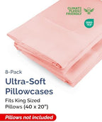King Pillow Cases - 8 Pack Soft Pillowcase Covers - 20" x 40" (Baby Pink) - Image 2