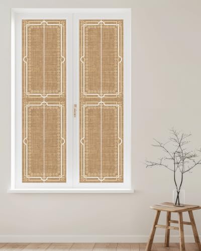 Window Privacy Film Frosted, Taupe Gray Botanical Reusable Static Cling Window Tints, Vintage Florals Geometric Minimalist Heat Control Windows Films for Offices, Balcony, 29.5 x 118 Inches - Image 2