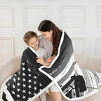 Erosebridal Lineman Blanket Vintage American Flag Blankets Electrician Lineman Silhouette Print Striped Throw Blanket for Bed Sofa Couch Gray Black 50”x60” - Image 2