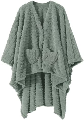 Wearable Blanket Sherpa Fleece Shawl Blanket with Pockets Blanket Poncho Cape for Adults, Cozy Shawl TV Throw Blankets by Mowkim