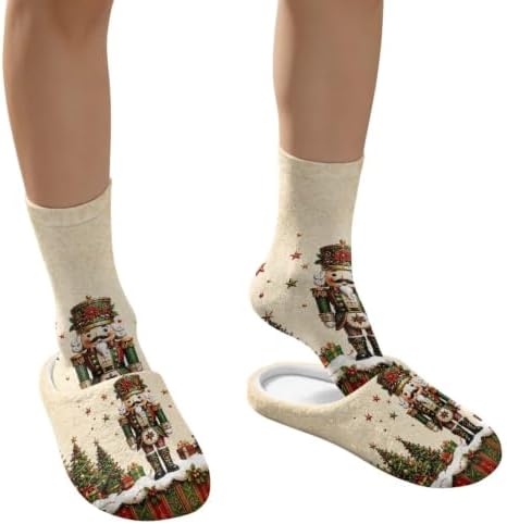 Jeiento Winter Fuzzy Slipper and Crew Socks for Women,Adult Slip-on Close Toe House Slipper,Flat Comfort home Slides - Image 4