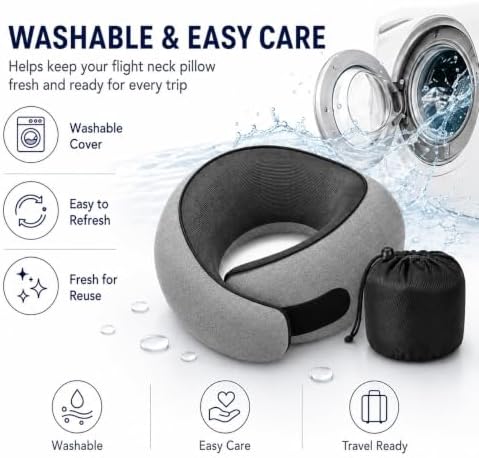 Travel Pillow for Airplane, Memory Foam Neck Pillow for Travel with Chin Support, Washable Cover & Storage Bag, Ergonomic 360° Neck Support for Long Flights, Car, Office, Home, Max Grey - Image 4