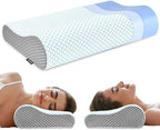 Memory Foam Pillows Neck Pillow Bed Pillow for Sleeping, Ergonomic Cervical Pillow for Neck and Shoulder Pain Relief,Orthopedic Contour Pillow for Side Back Stomach Sleeper(Blue&Grey) by Polovo