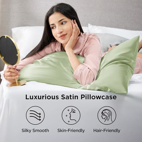 Bedsure Satin Pillowcases, Similar to Silk Pillow Cases Queen Size Set of 6, Pillow Case for Sleeping Women with Envelope Closure, Gifts for Women Men, Sage Green, 20x30 Inches, 6pcs - Image 2