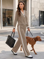 Lounge Sets for Women 2 Piece Outfits Henley Tops High Waisted Pants Set - Image 3