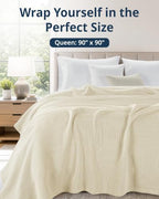 LANE LINEN Blankets Queen Size, 100% Cotton Waffle Textured - Sugar Swizzle - Image 3