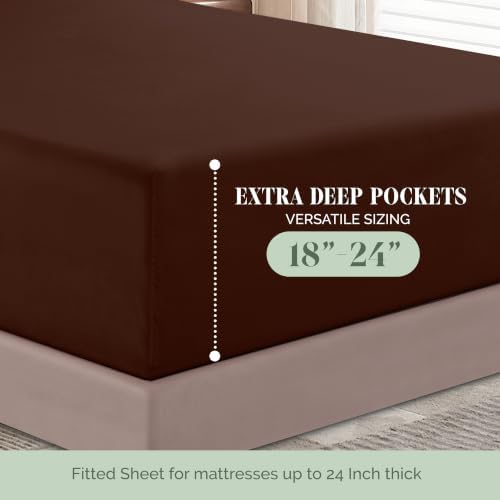 Elegant Comfort 1500 Premium Quality 4-Piece Bed Sheet Set - 18-24 Inch Extra Deep Pocket, Smart Storage Pockets, Wrinkle Free Ultra Soft 4PC Extra Deep Pocket Sheets, Twin/Twin XL, Chocolate Brown - Image 5
