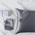 DISANGNI Silk Set: 22 Momme 100% Natural Mulberry Silk Pillow Case & Eye Mask Duo for Hair and Skin (1pc Standard Size 20" x26",Dark Gray Pillowcase Eye mask Set) by DISANGNI