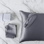 DISANGNI Silk Set: 22 Momme 100% Natural Mulberry Silk Pillow Case & Eye Mask Duo for Hair and Skin (1pc Standard Size 20" x26",Dark Gray Pillowcase Eye mask Set) by DISANGNI