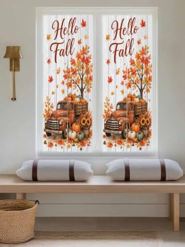 Window Privacy Film Frosted, Thanksgiving Reusable Static Cling Window Tints, Fall Orange Car Pumpkin Maple Wood Grain Heat Control Windows Films for Offices, Balcony, 29.5 x 118 Inches - Image 5