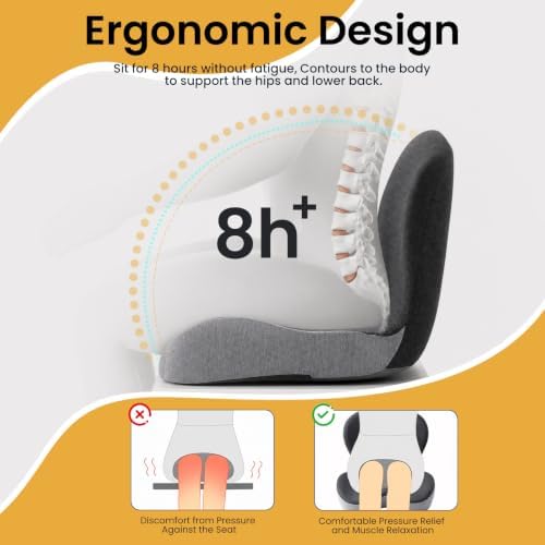 Orthopedic Cushion, Back and Seat Cushion, Car Seat Cushion, Soothe+ Cushion, Pressure Relief, Non-Slip Belt Backrest, Ergonomic Memory Foam Backrest（Gray） - Image 4