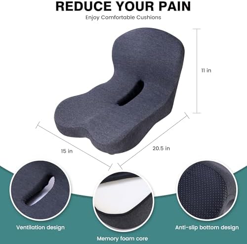 Memory Foam Car Seat Cushion – Ergonomic Driver Seat Cushion for Sciatica & Tailbone Pain, Breathable Non-Slip Car Seat Pad with Lumbar Support for Car, Truck, SUV, Office Chair - Image 3