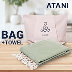 ATANI Turkish Beach Towel, Converts to a Bag, Oversized 100% Cotton Bath Towels Lightweight Quick-Dry Beach Blanket for Travel, Picnic, Camping, Yoga and Pool (Green + Bag, 35 inc x 69 inc) - Image 2