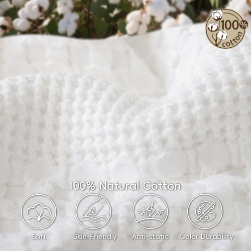 PHF Lightweight 100% Cotton Waffle Blanket for Bed, King, White - Image 5