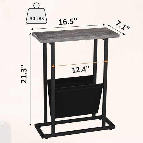 Yusong Narrow Side Table for Small Spaces, Small End Table with Magazine Holder, Skinny Slim Little Thin Table for Living Room, Bedroom, Sofa, Grey Oak - Image 3