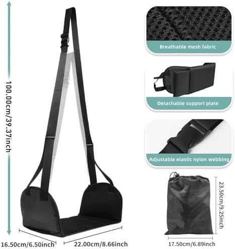 Foot Hammock for Plane Travel 2Pcs Airplane Foot Hammock Airline Rest with Removable Pad Adjustable Strap Menory Foam for Travel(Black mesh) - Image 3