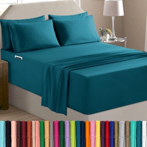 Elegant Comfort Luxury Soft 6-Piece 1500 Premium Hotel Quality Bed Sheet Set with Extra Deep Pockets 18-24 Inch, Wrinkle Free, Storage Pockets, Extra Deep Pocket 6PC Sheets, Full, Marine Teal by ELEGANTCOMFORT