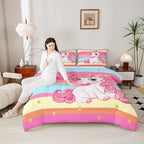 Erosebridal Pink Unicorn Full Bed Comforter Set for Girls | Princess Rainbow Unicorn Bedding Set Cute Stars Striped Bed Sets Girly Cartoon Horse Quilt Comforter Fantasy Girls Room Decor,3 Pcs - Image 5