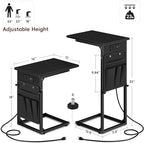 Vagusicc C-Shaped End Tables Set of 2 with Charging Station, 33'' Tall C Table Adjustable Height Side Table, Sofa Table for Couch, Couch Table that Slide Under Sofa, TV Trays for Living Room, Black - Image 3