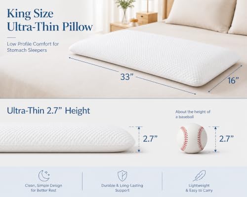 DLIGHT BD King Size Ultra Thin Pillow-2.7 Inch Low Profile Gel Memory Foam Pillow for Stomach and Back Sleepers - Image 3