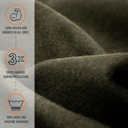 Arcturus Tahoe Wool Bed Blanket | Soft, Breathable Wool Blanket for Year-Round Comfort - Queen Size (90"x 96") | Thick, Washable & Warm (Olive Green) - Image 2