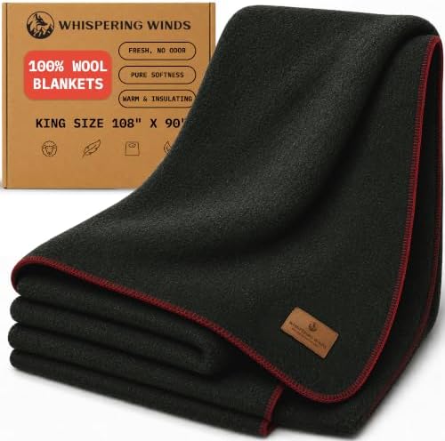 Whispering Winds 100% Wool Blanket, Premium King Size (108"x90") by WhisperingWinds