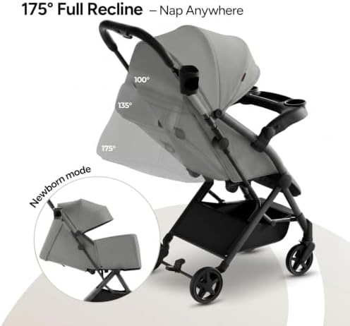 Mompush Lithe V2 Lightweight Travel Stroller Snack Tray Included, Grey - Image 6