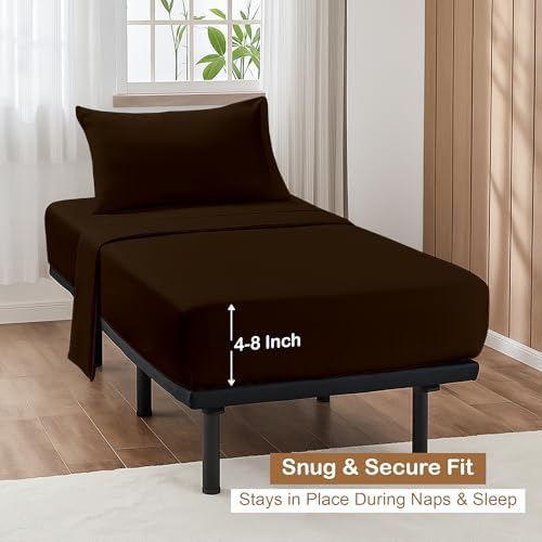 ARlinen 4 PCs Cot Sheets Sets 33" X 75", Egyptian Cotton Fitted Mattress Fits Upto 4"-8" Deep Perfect for Narrow Twin/RV Bunk/Guest Bed Replacement/Camping, Chocolate - Image 4