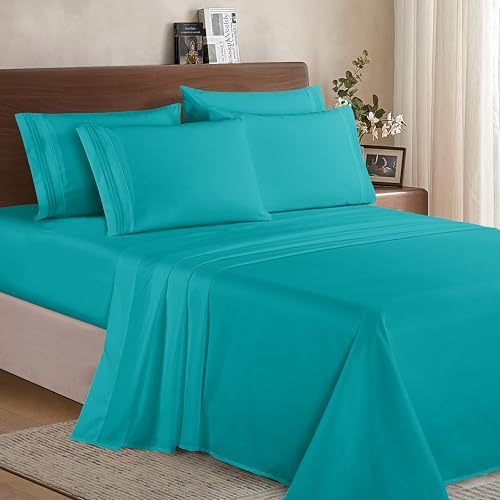 Elegant Comfort Luxurious Soft 1500 Thread Count Egyptian 6-Piece Premium Hotel Quality Wrinkle Resistant Coziest Bedding Set, Easy All Around Elastic Fitted Sheet, Deep Pocket, Cali King, Turquoise - Image 2