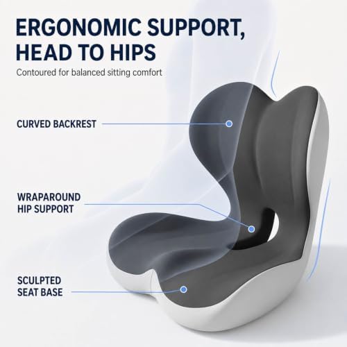 Orthopedic Cushion, Seat Cushion for Office Chair and Car, Ergonomic Memory Foam L Shaped Integrated Seat Cushions, Lumbar Support Tailbone Pain Relief for Office Chair Car (C-Black Grey) - Image 6