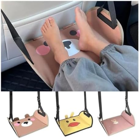 Kids Cartoon Bear Car Seat Foot Rest Hammock - Universal Auto Backseat Travel Foot Mat for Children(Squinting Bear) - Image 2